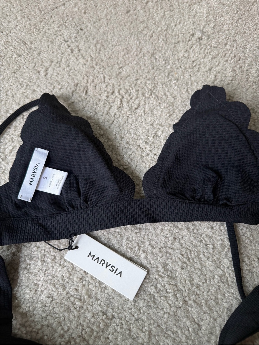 Marysia Swim Black Scalloped Bandeau Triangle Bikini Top
